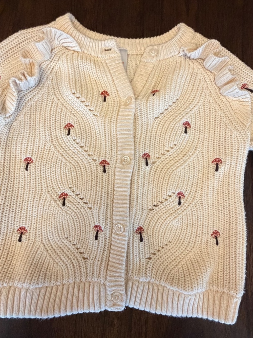 Gymboree Girls Embroidered Mushroom Ruffle Knit Cardigan Fall, Size 6T - Picture 3 of 8